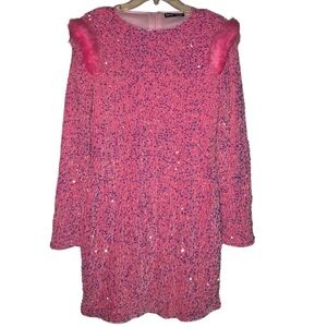 SHEIN Pink Size 12 Girls Sequin Long Sleeve Plush Round Neck Mini Dress.Great